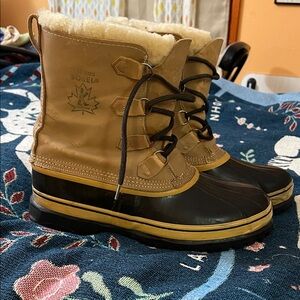 Sorel Caribou Waterproof Winter Boots Tan Leather Men's Size 15 M